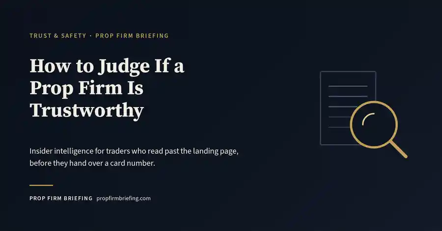 Header banner for How to Judge If a Prop Firm Is Trustworthy, white and gold text on navy background