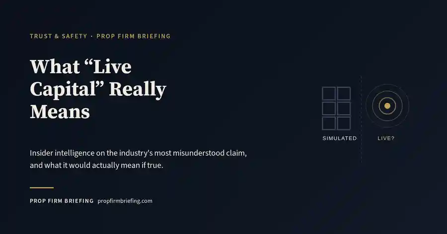 Header banner for What Live Capital on a Prop Firm Really Means, white and gold text on navy background