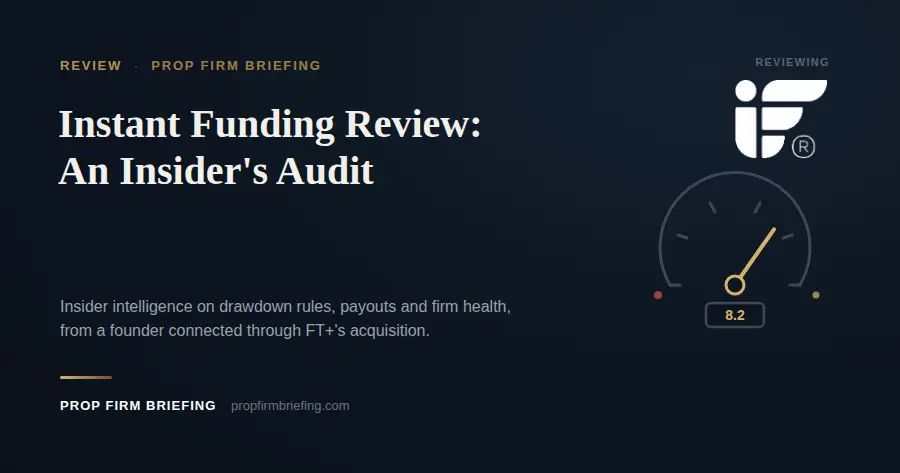 Instant Funding Review: An Insider's Audit — Prop Firm Briefing insider review header, 8.2 Briefing Score