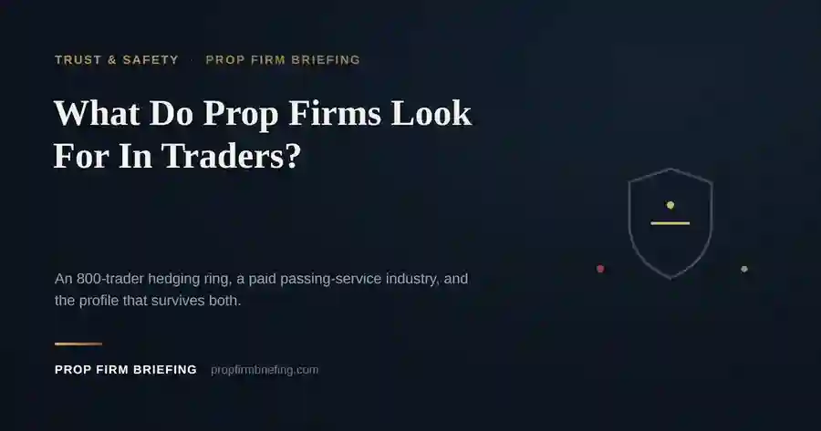 An abstract illustration of a shield representing trust and safety, alongside the headline What Do Prop Firms Look For In Traders